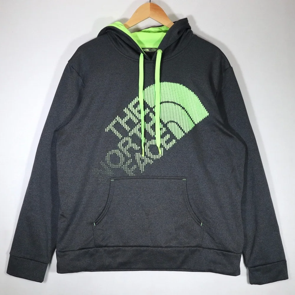 The North Face Hoodie Mens XL Gray Neon Green Graphic Pullover Active Gym